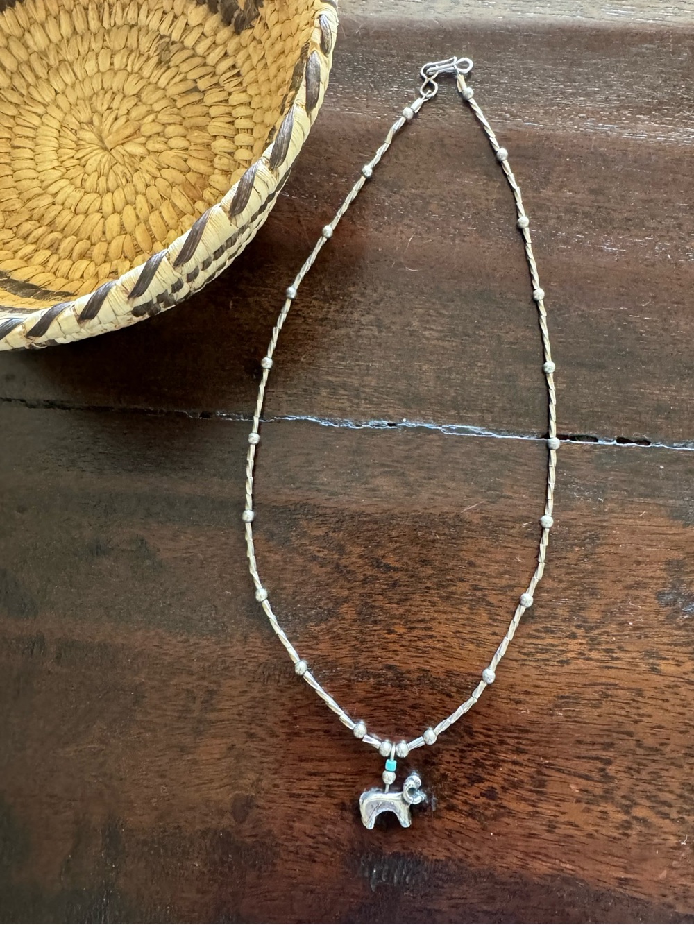 Vintage 1970s Hand-strung Sterling Silver Ram Fetish Necklace 🐏